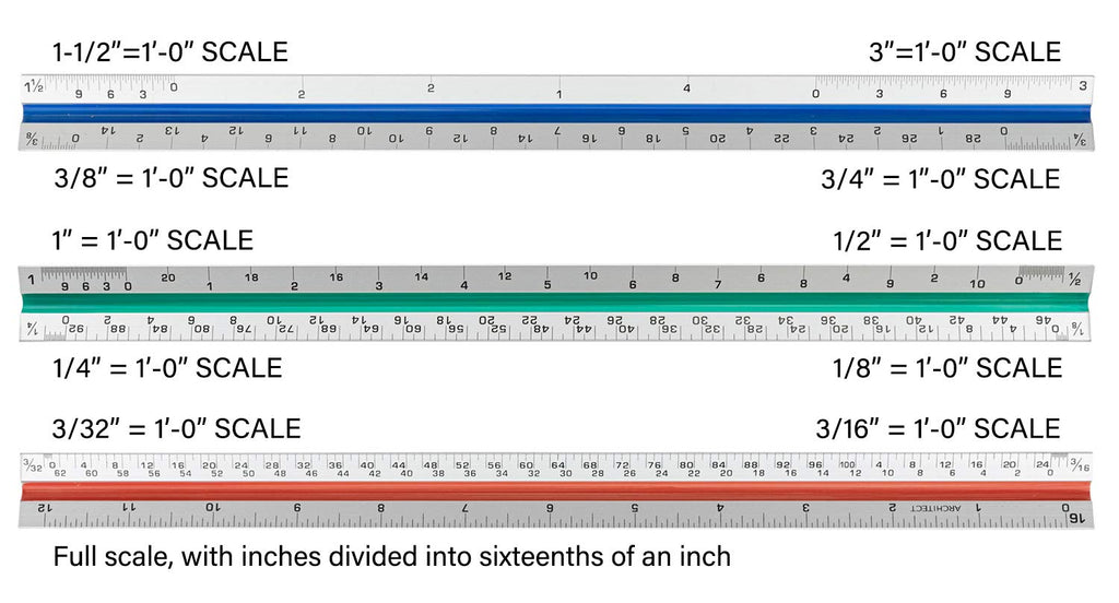 Nicunom 3 Pack Architectural Scale Ruler, 12" Triangular Architect Scale Aluminum Color-Coded Grooves Triangle Ruler for Architects, Students, Draftsman, and Engineers (Imperial)