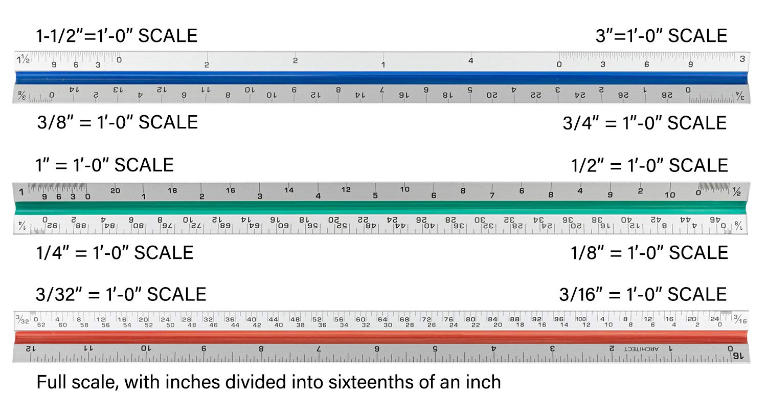 Nicunom 3 Pack Architectural Scale Ruler, 12" Triangular Architect Scale Aluminum Color-Coded Grooves Triangle Ruler for Architects, Students, Draftsman, and Engineers (Imperial)