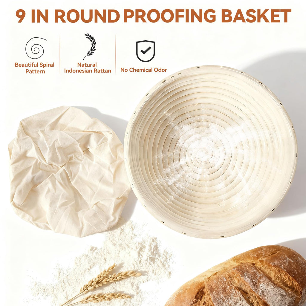 Complete Sourdough Starter Kit, Sourdough Bread Baking Supplies, Banneton Bread Proofing Basket with Glass Sourdough Starter Jar