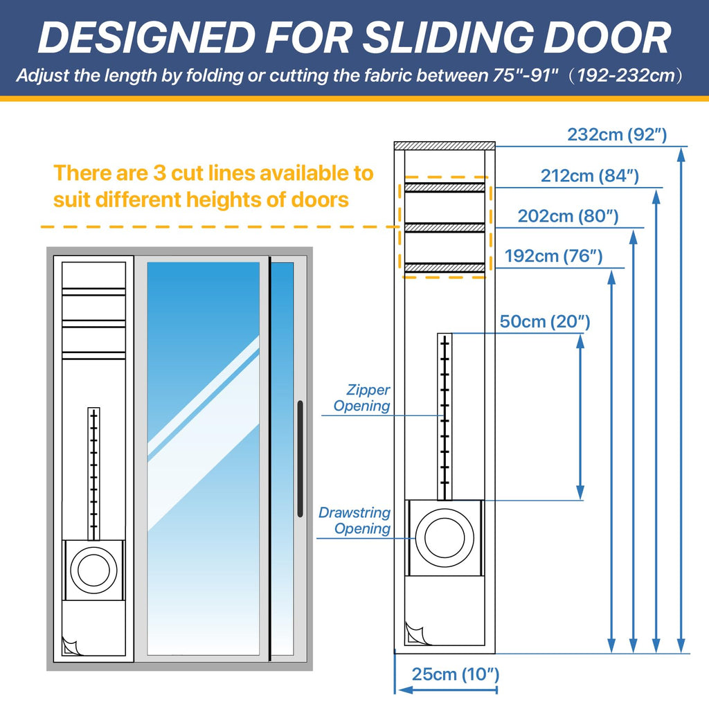 LOVIGA Universal Sliding Door Seal for Portable Air Conditioner and Dryer, 100% Sealing AC Door Vent Kit for Max 15cm Diameter Exhaust Hose, 25X192~232 Length Adjustable for Moblie A/C