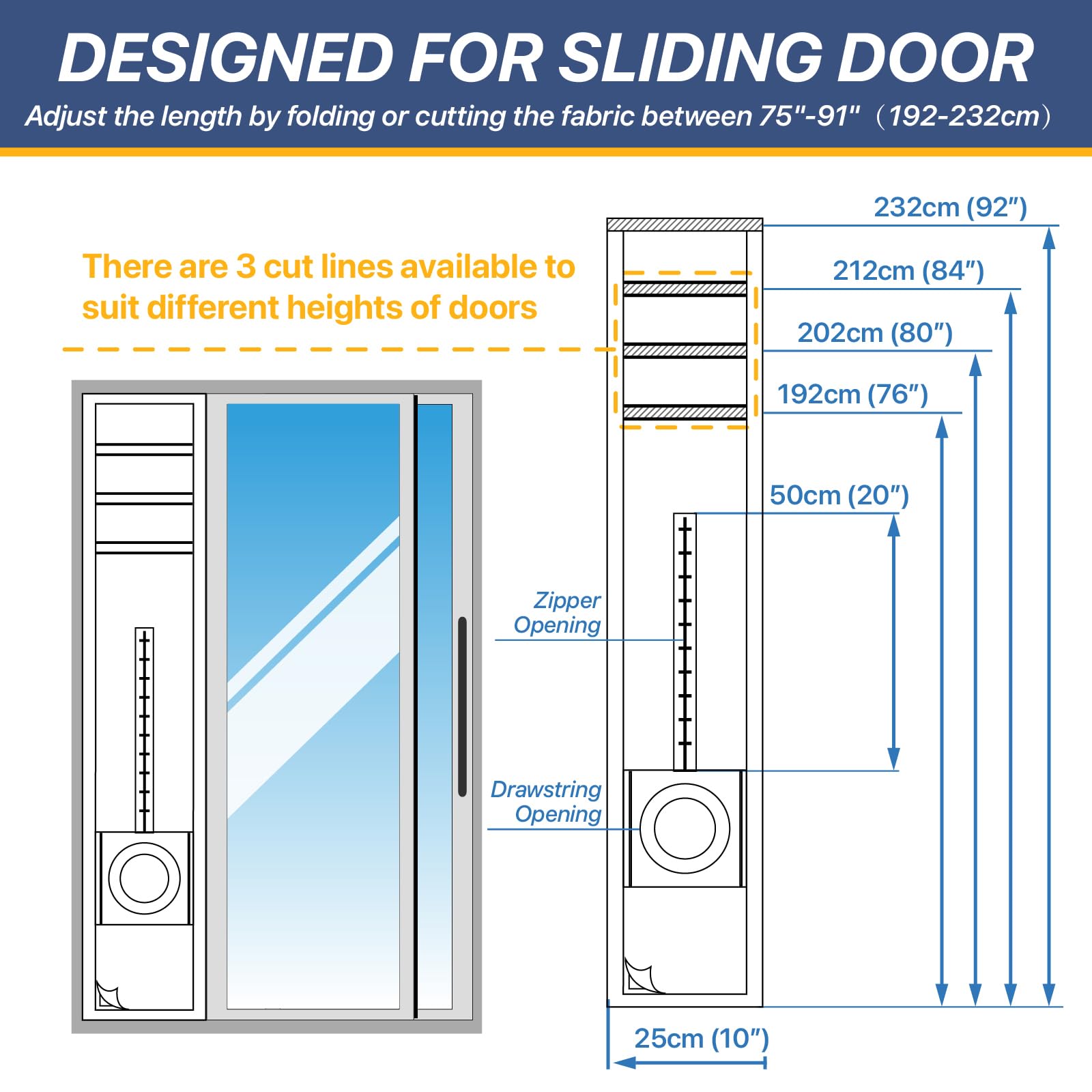 LOVIGA Universal Sliding Door Seal for Portable Air Conditioner and Dryer, 100% Sealing AC Door Vent Kit for Max 15cm Diameter Exhaust Hose, 25X192~232 Length Adjustable for Moblie A/C