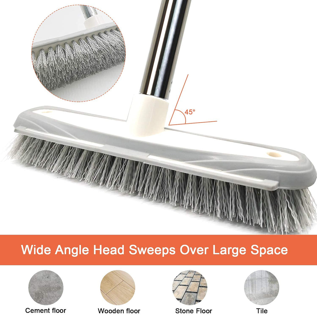 IZSOHHOME Deck Scrub Brush,Push Broom,Tub Floor Tile Broom Brush,Heavy Duty Stiff Bristles Grout Scrubber with Scraper,for Cleaning Bathroom, Patio, Kitchen,Wall and Deck,Indoor Outdoor Cleaning Brush,Adjustable Stainless Steel Long Handle-46.5"