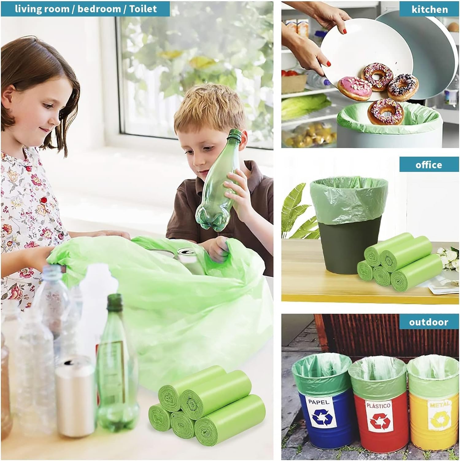 Aoriyar 1.2 Gallon Small Trash Bags, 160 Counts Biodegradable Bin Liners Garbage Bags, Thickened Mini Compostable Degradable Recycling Bags for Kitchen, Bathroom, Office (Green)