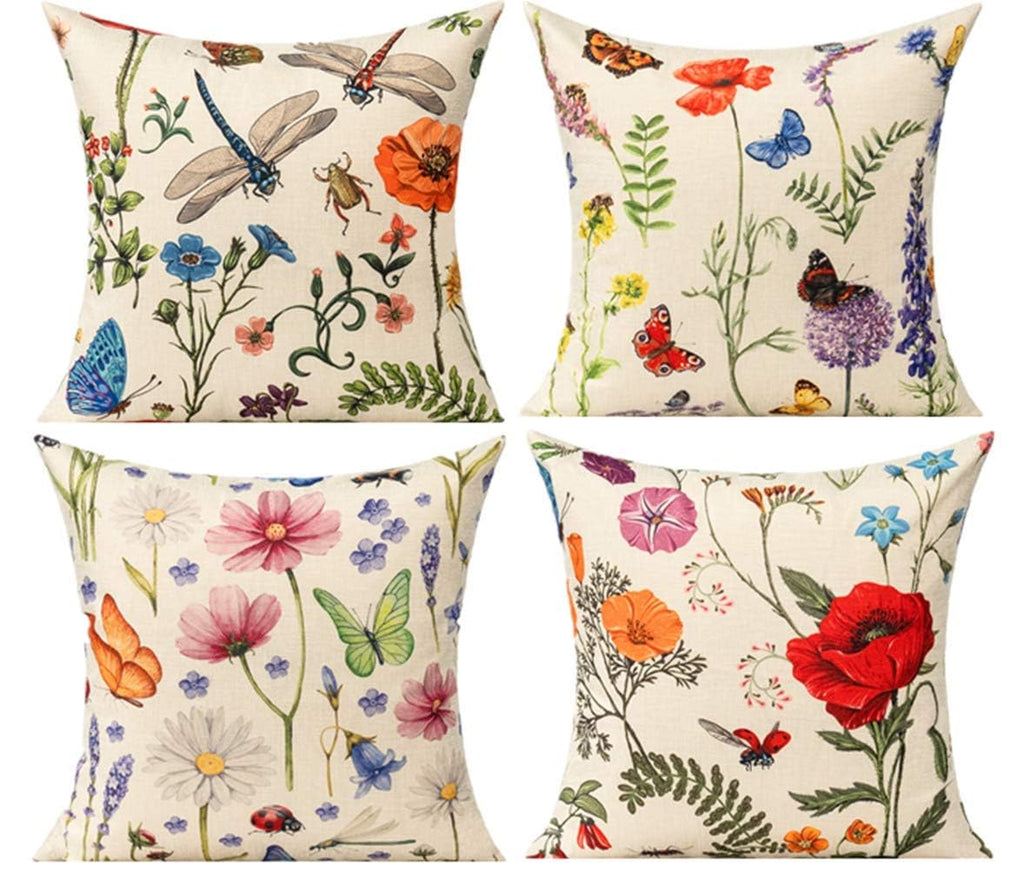 All Smiles Outdoor Throw Pillow Covers Cushion Covers Patio Spring Summer Flowers Garden Farmhouse Décor Outside Bench Chair Decorative Cushion Cases 18x18 Set of 4 Decoration for Bed Couch Sofa