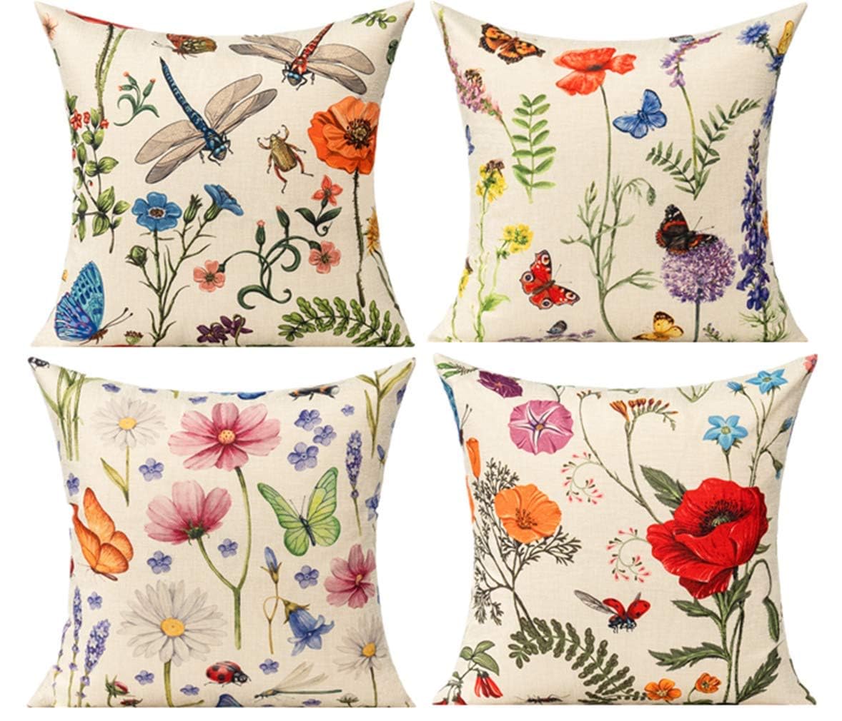 All Smiles Outdoor Throw Pillow Covers Cushion Covers Patio Spring Summer Flowers Garden Farmhouse Décor Outside Bench Chair Decorative Cushion Cases 18x18 Set of 4 Decoration for Bed Couch Sofa