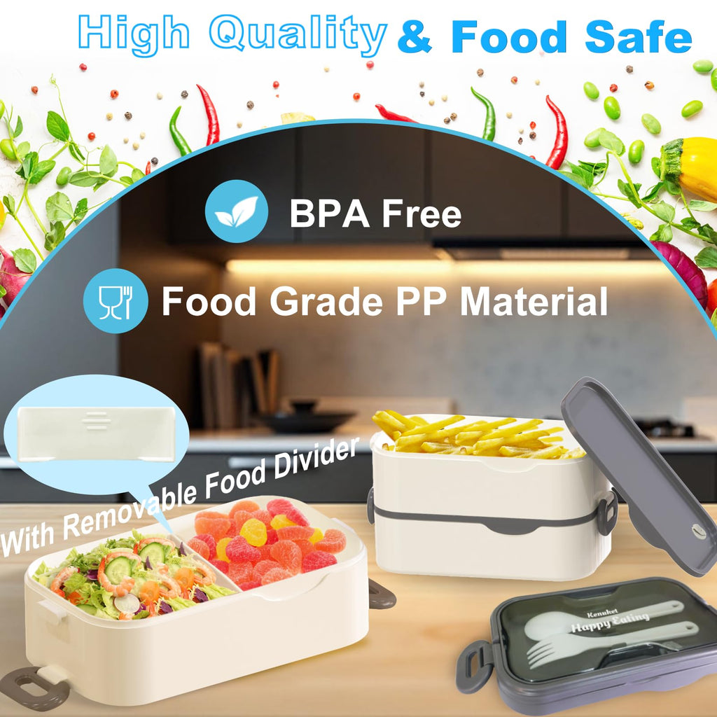 Bento Box Adult Lunch Box, Stackable 3 Layers Large Capacity Lunch Containers, Microwave and Dishwasher Safe Food Grade Containers with Utensils, Dividers and Sauce Boxes for Men, Women, Kids