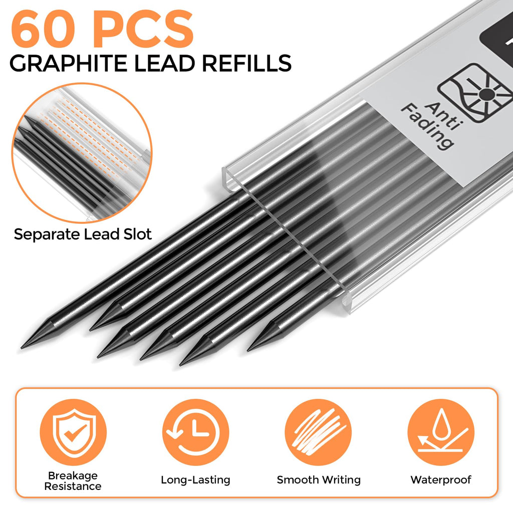 Nicpro 60 Pieces Carpenter Pencil Lead Refills 2.8mm, Lead Refill for Mechanical Carpenter Pencil, Break Resistant 2.8 mm Leads for Construction Pencils, Woodworking Pencils (Black)