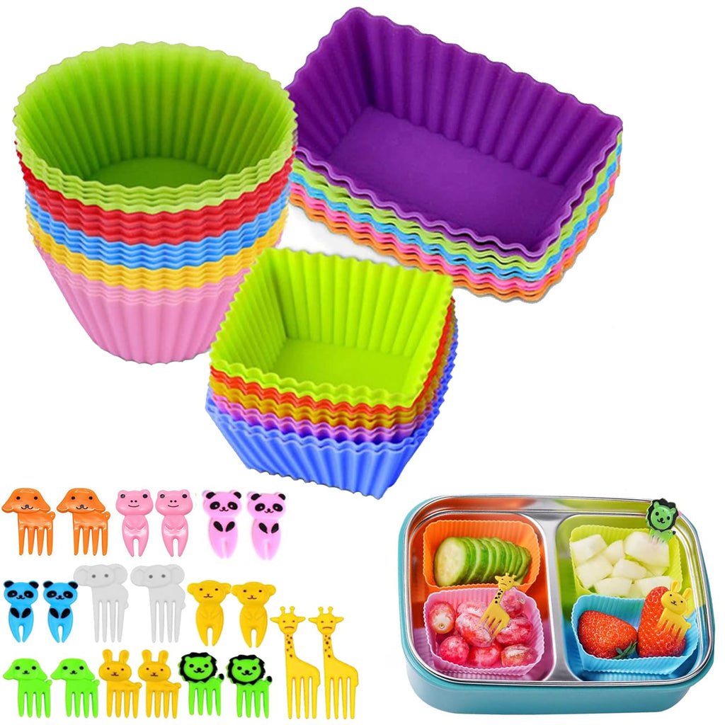 60 Pcs Silicone Lunch Box Dividers bento Box Accessories Silicone Cupcake Liners,Bento Lunch Box Dividers with Food Picks for Lunch Containers