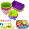 60 Pcs Silicone Lunch Box Dividers bento Box Accessories Silicone Cupcake Liners,Bento Lunch Box Dividers with Food Picks for Lunch Containers