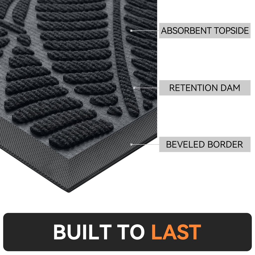 Grandaily Front Door Mat Indoor Outdoor Waterproof Doormat, Non Slip Natural Rubber Welcome Mat, Heavy Duty Durable Super Absorbent Entryway Rugs, 30"x17", Black