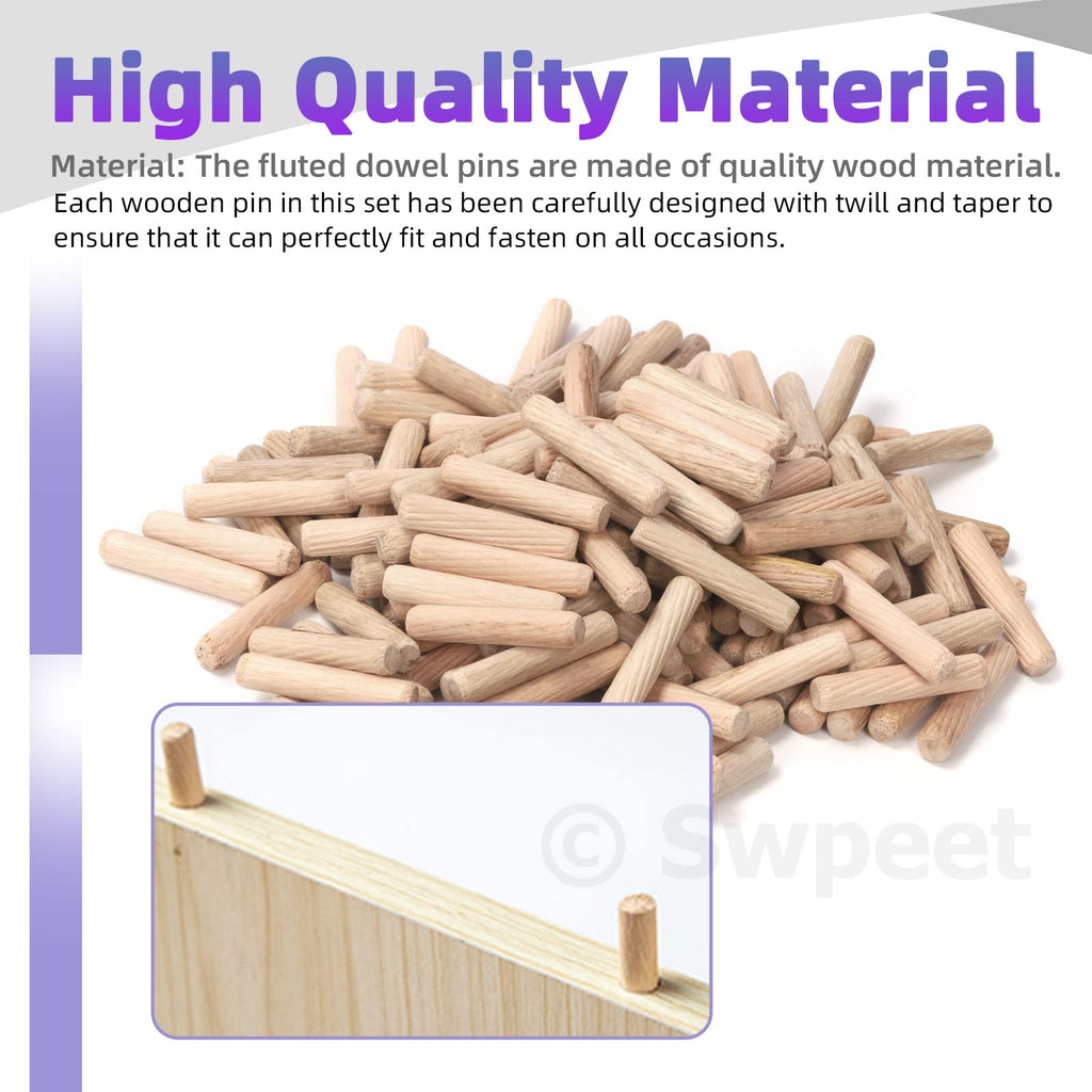 Swpeet 505Pcs 4 Sizes 1/4" 5/16" 3/8" 1/2" Wooden Dowel Pins Straight Grooved Pins with Center Point Cylinder Wood Dowels Assortment Kit, Dowel and Tenon Center Transfer Plugs Point for Furniture