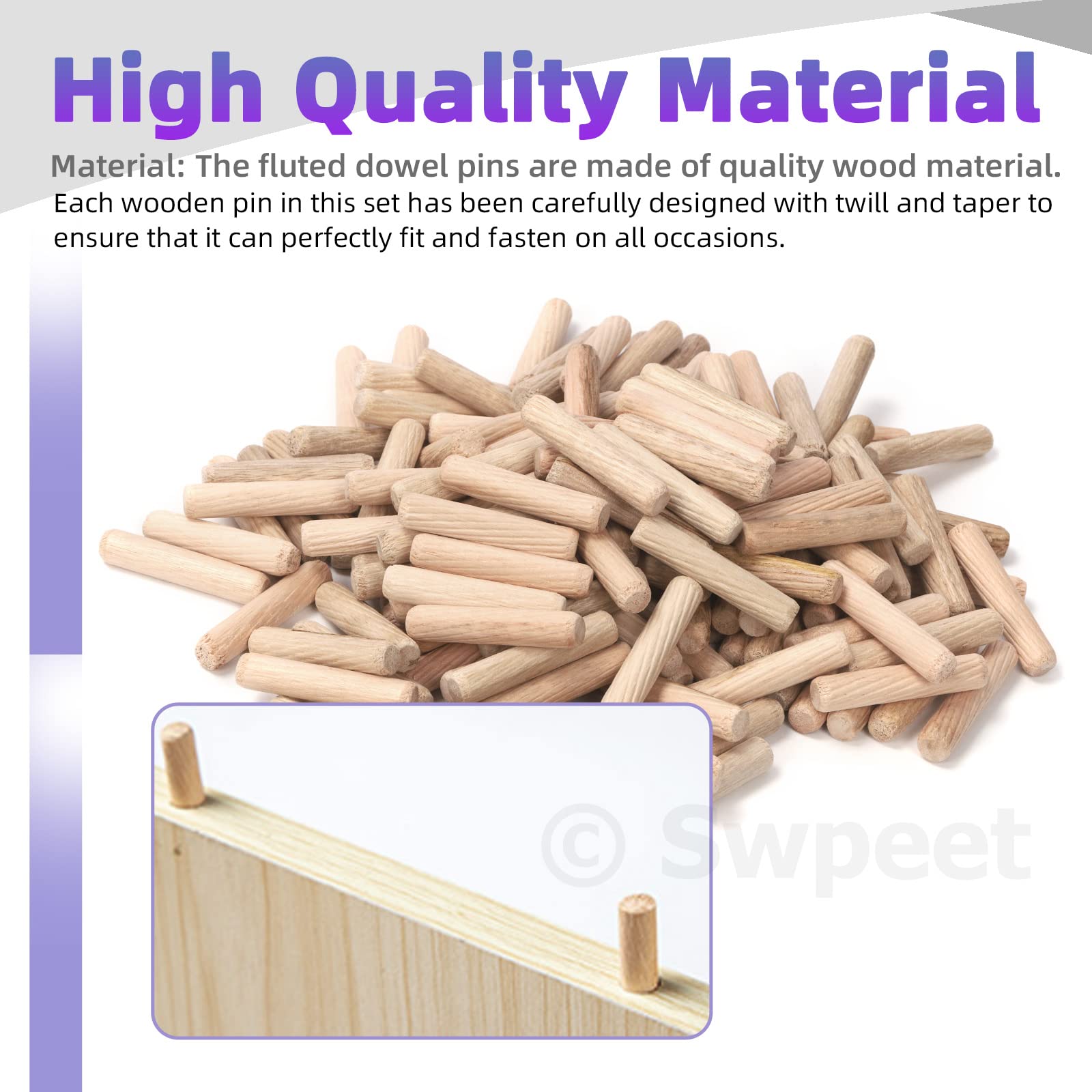 Swpeet 505Pcs 4 Sizes 1/4" 5/16" 3/8" 1/2" Wooden Dowel Pins Straight Grooved Pins with Center Point Cylinder Wood Dowels Assortment Kit, Dowel and Tenon Center Transfer Plugs Point for Furniture