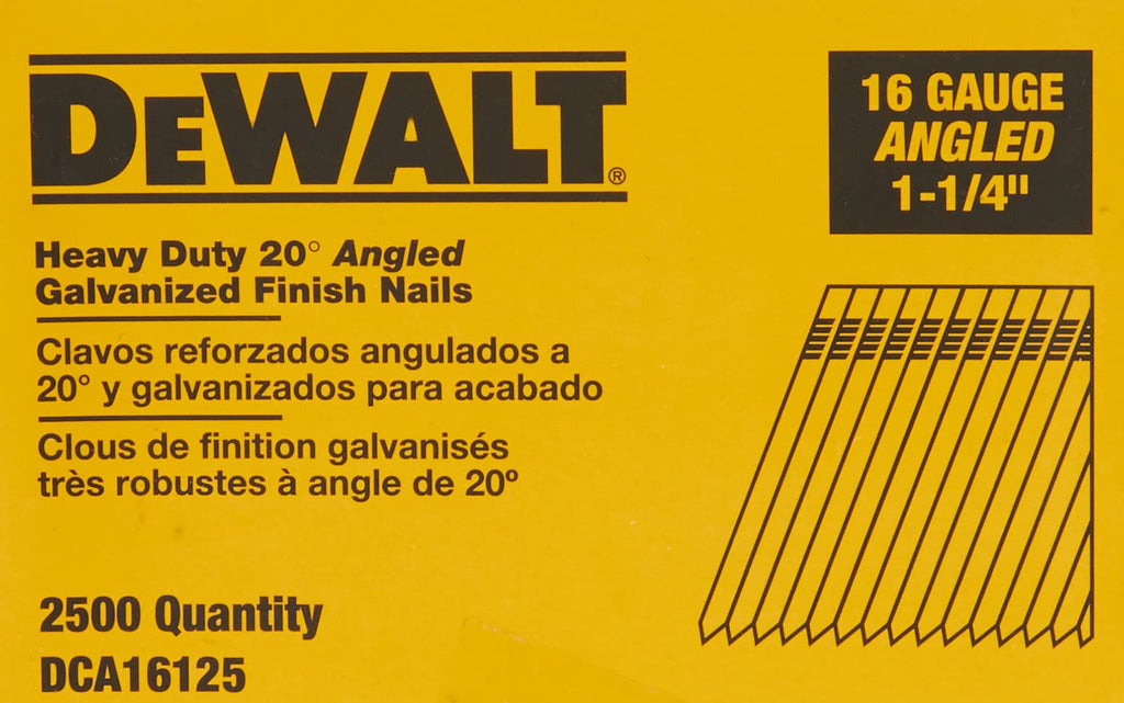 DEWALT Finish Nails, 20-Degree, 1-1/4-Inch, 16GA, 2500-Pack (DCA16125)