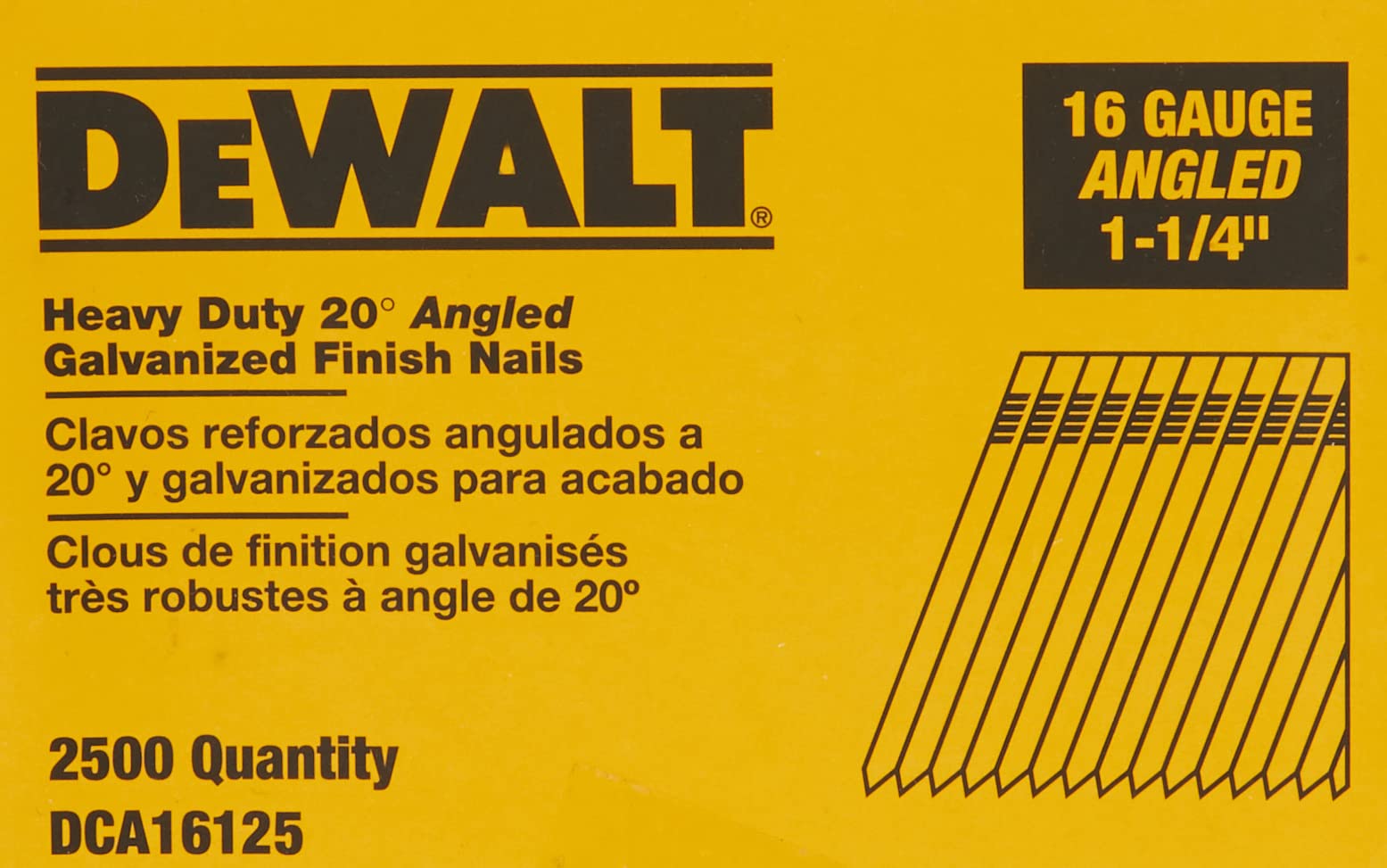 DEWALT Finish Nails, 20-Degree, 1-1/4-Inch, 16GA, 2500-Pack (DCA16125)