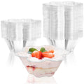 SOUJOY 100 Pack Clear Dessert Cups, 8 oz Disposable Ice Cream Bowls, Flower Shape Serving Bowl for Party, Sundae, Chocolate, Appetizers, Snack