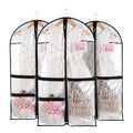 3pcs Clear Dance Garment Bags for Costumes Suits Coats with Zipper 38" Children Hanging Clothes Storage, Foldable Waterproof Dresses Cover Protector with ID Slot for Closet Travel Competitions