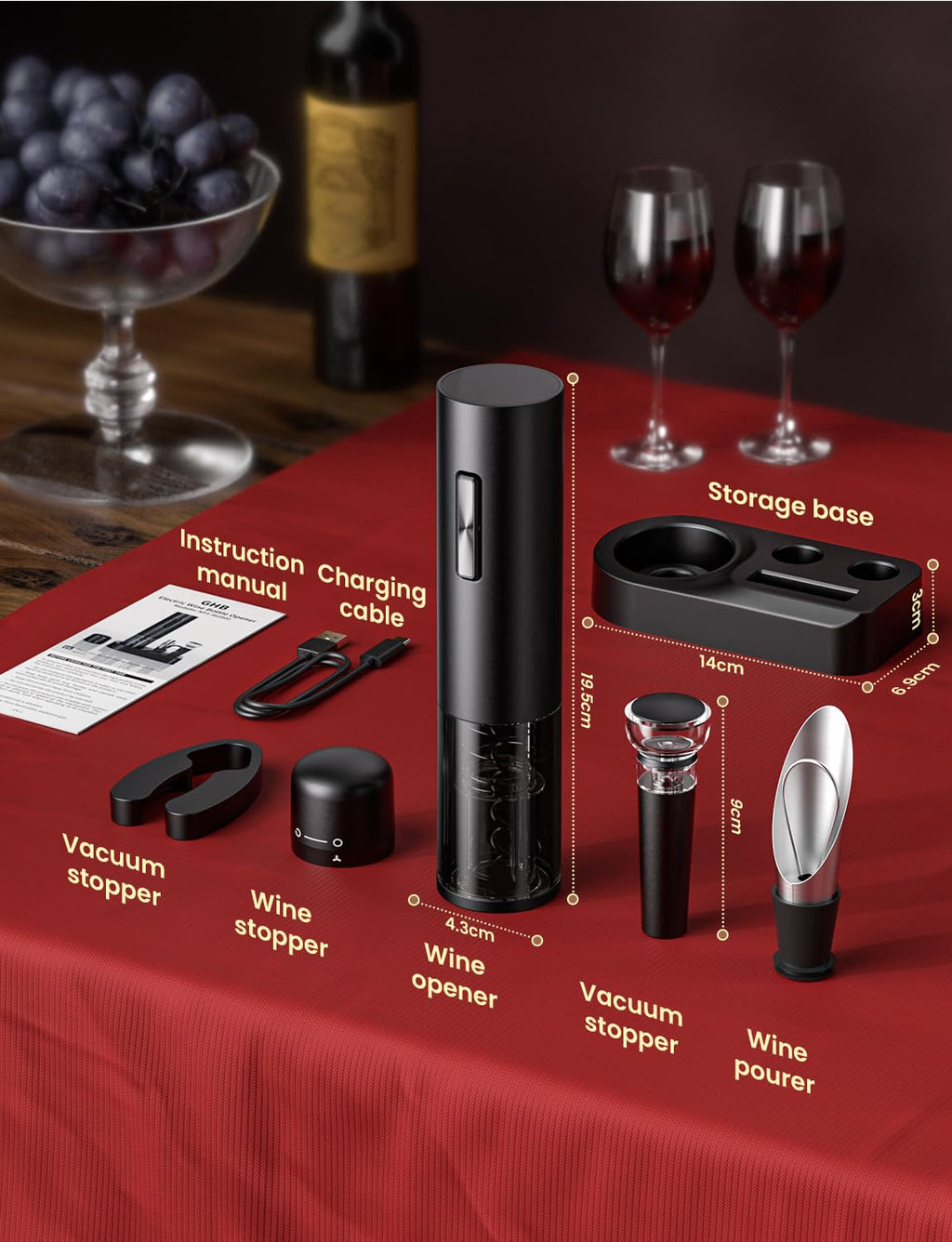 GHB Wine Opener Electric Wine Bottle Opener Rechargeable Cordless, Automatic Corkscrew Wine Opener for Home Kitchen Party Bar Gifts for Men