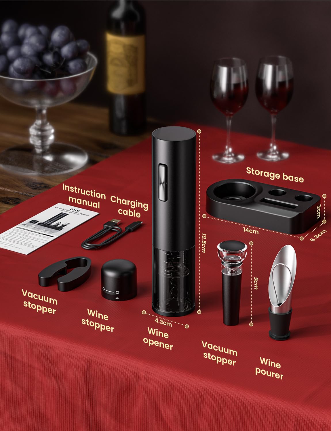 GHB Wine Opener Electric Wine Bottle Opener Rechargeable Cordless, Automatic Corkscrew Wine Opener for Home Kitchen Party Bar Gifts for Men