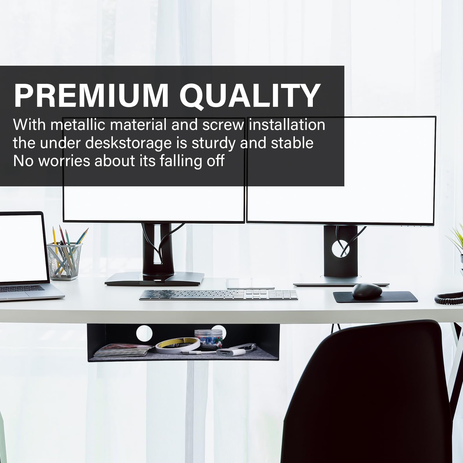Patioer Under Desk Storage Shelf, Steel Under Desk Tray Mountable Add-On Shelf for Table Office Desk, Large (Pack of 1)