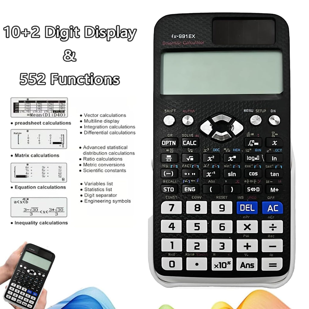 FX-991EX Scientific Calculator,Solar & Battery Powered, 552 Functions for Advanced Engineering, School and Office (Black)