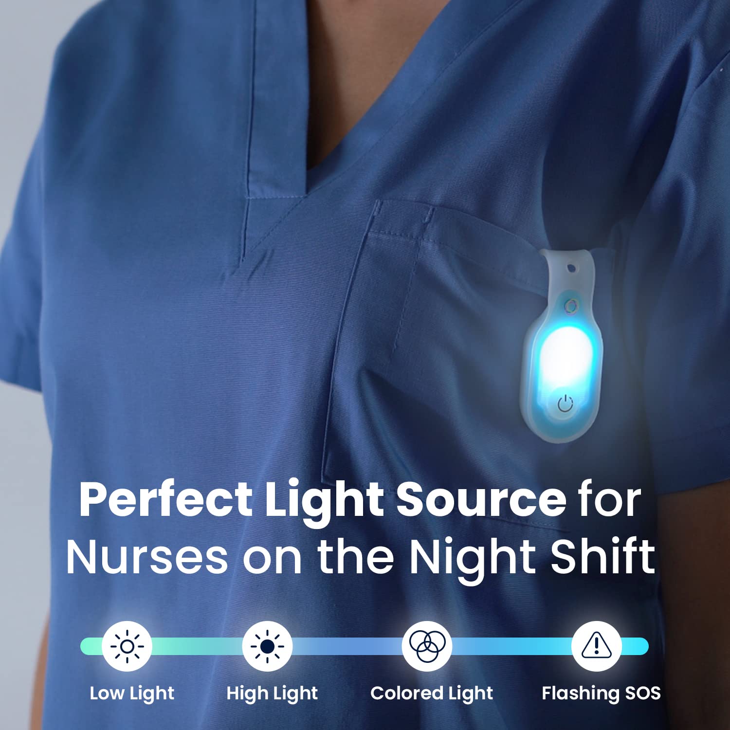 ClipGlow Rechargeable Night Light Nurse Nightshift Hands Free Lightweight Emergency Flashlight For Walking Running Pets Outdoors (White)