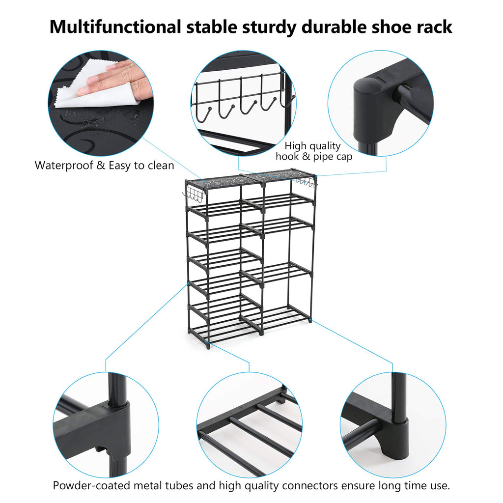 Tribesigns Shoe Rack Shoe Tower Shoe Shelf Shoe Storage Organizer Unit Entryway Shelf Stackable Cabinet 24-30 Pairs 7-Tier Durable Metal Shoe Rack Boots Organizer