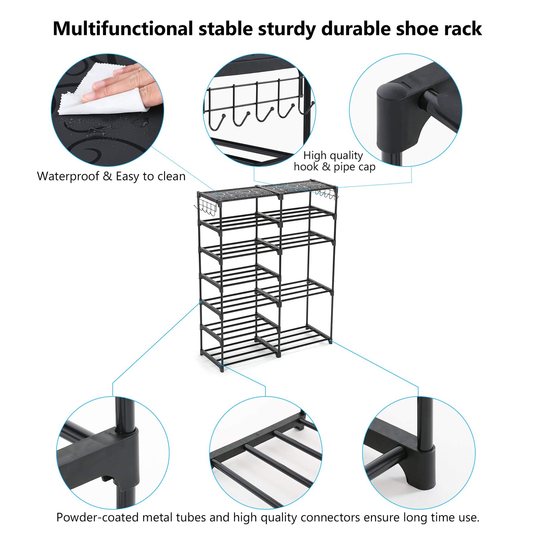 Tribesigns Shoe Rack Shoe Tower Shoe Shelf Shoe Storage Organizer Unit Entryway Shelf Stackable Cabinet 24-30 Pairs 7-Tier Durable Metal Shoe Rack Boots Organizer