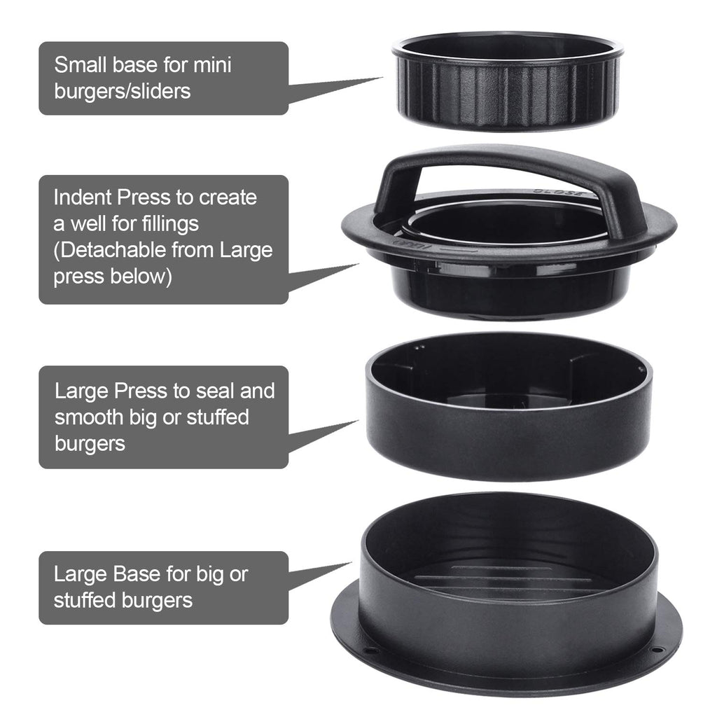 Burger Press, Different Size Hamburger Patty Molds, 3 in 1 Hamburger Patty Maker, Works Best for Stuffed Burgers, Sliders, Regular Beef Burger, Non Stick Kitchen Barbecue Tool Grilling Accessories