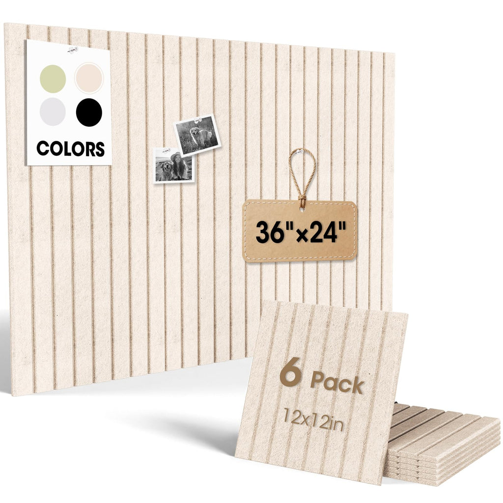 MQAAUP Large Cork Board for Walls 36" x 24", 6 Pack 12"X12"Felt Bulletin Board Tiles with 50 Adhesive Tabs, Cork Board Alternative for Office Decor, Push Pin Board Wall Organizer-Oatmeal