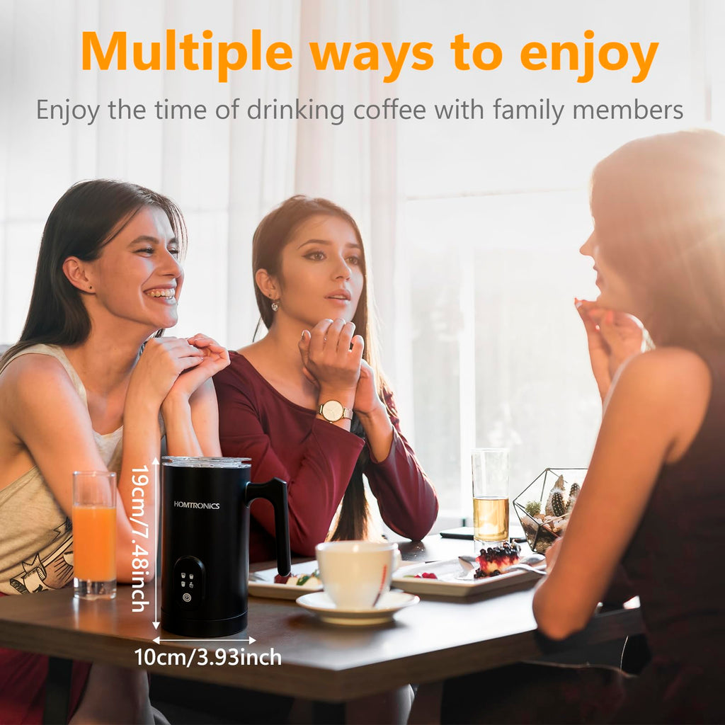 Milk Frother 4 in 1, [Upgraded 14.5 oz/430ml Capacity] 304 Stainless Steel Electric Milk Frother and Steamer with Cold & Hot Froth for Latte Cappuccino, Homtronics Automatic Coffee Foam Maker