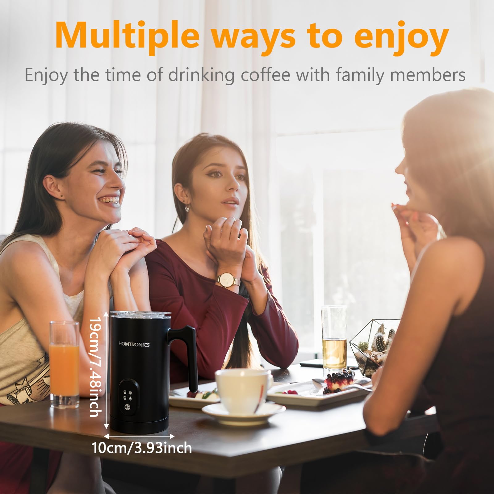 Milk Frother 4 in 1, [Upgraded 14.5 oz/430ml Capacity] 304 Stainless Steel Electric Milk Frother and Steamer with Cold & Hot Froth for Latte Cappuccino, Homtronics Automatic Coffee Foam Maker
