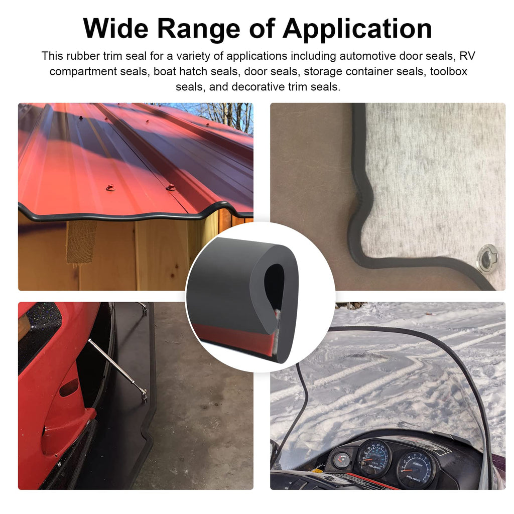 Edge Trim-Rubber U Channel Length 9.8FEET with self-Adhesive Design for car Doors, Table Corners, etc (9.8FEET, BLACK)