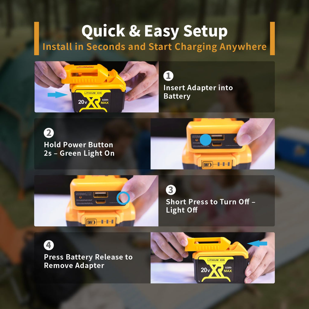HOYOA 2 Pack USB Charger Adapter Compatible with Dewalt 20V Battery, Battery Adapter with USB-C Charging & USB-A Port, Power Connector Adapter (Adapter Only)