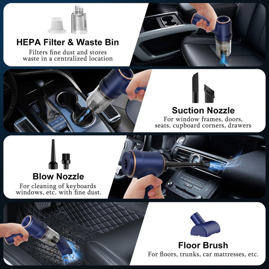 KMM Handheld Car Vacuum Cleaner, 19000Pa Vacuum Cleaner and Air Duster, 120W High Power Hand Held Vacuum with LED Light and Multi-Nozzles for Car, Home, Office, Pet