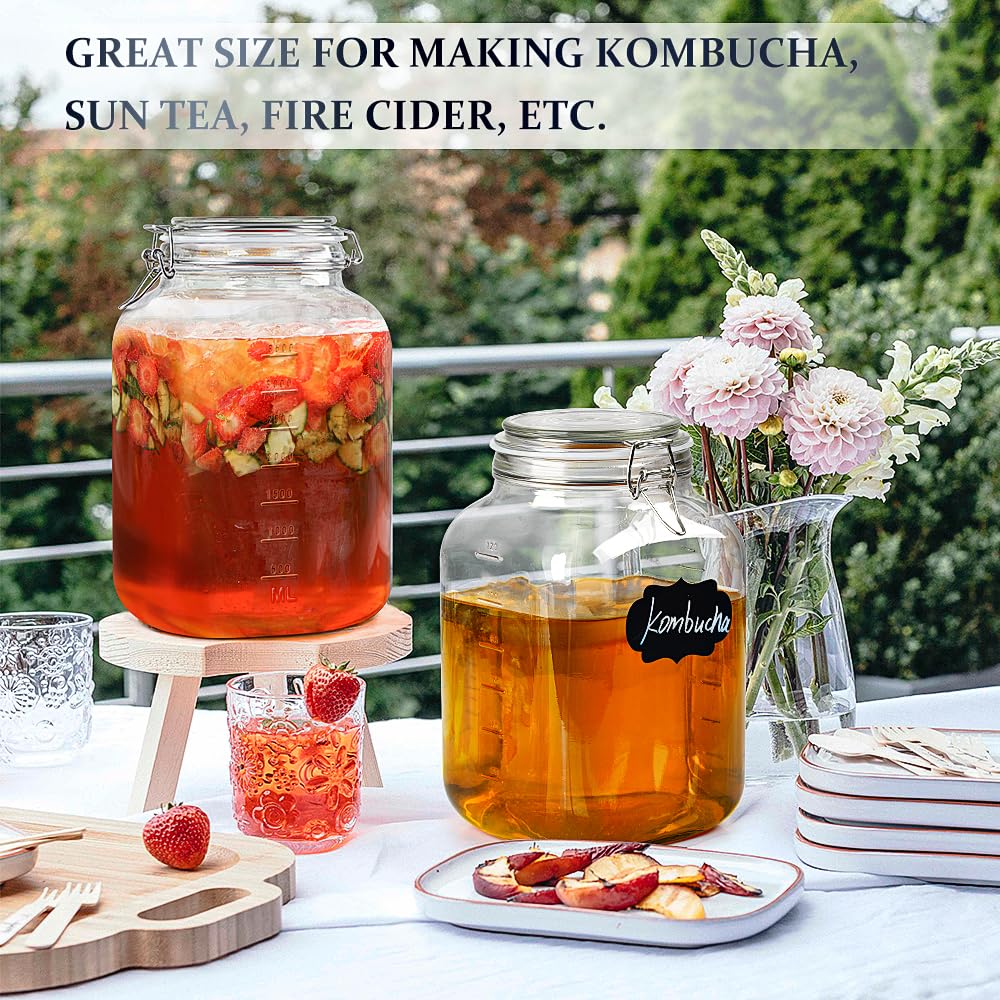 Folinstall Square Super Wide-Mouth Mason Jar with Airtight Lid, 1 Gallon（ 4100 ML） Glass Jar with 2 Measurement Marks, Sturdy Large Glass Tank with Lid For Overnight Oats, Kombucha, Pickle, Kimchi