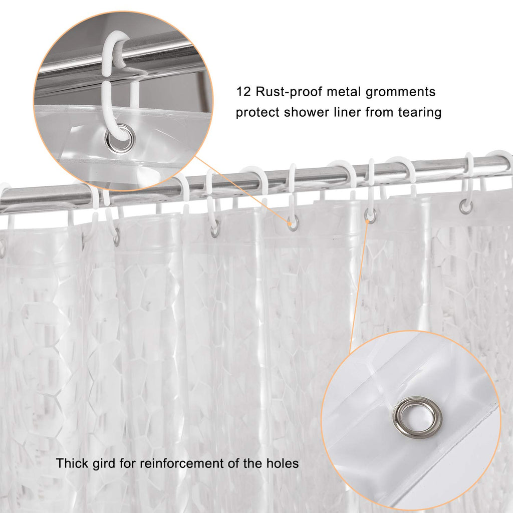 WELTRXE Heavy Duty EVA Shower Curtain Liner with Magnets Waterproof 3D Water Cube Clear Bathroom Shower Curtains,No Smell,72x72 Inch,12 Hooks