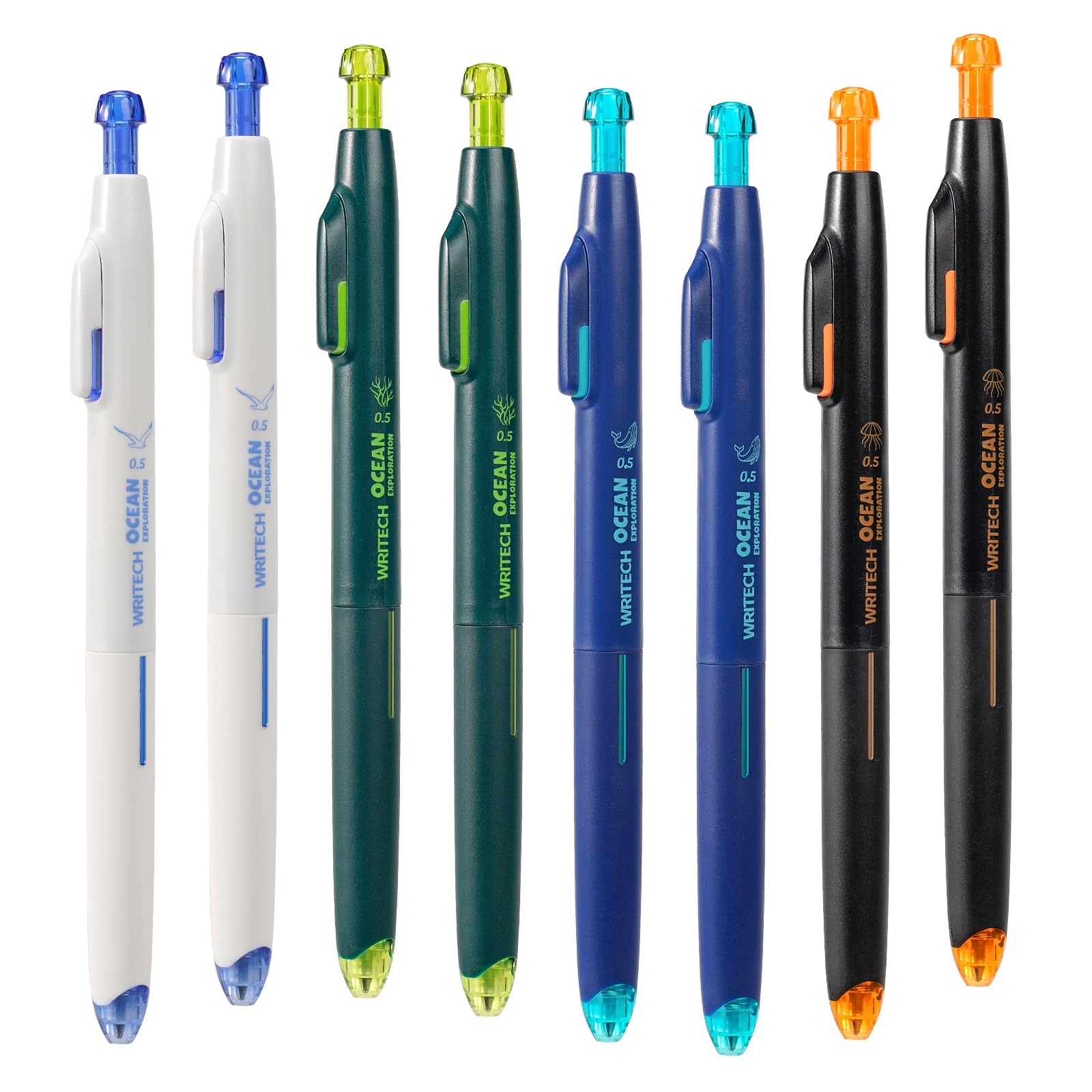 WRITECH Retractable Gel Ink Pens: 8ct Black Ink 0.5mm Fine Point Tip Click Pen for Smooth Writing Journaling Note Taking Sketching No Smudge & Smear