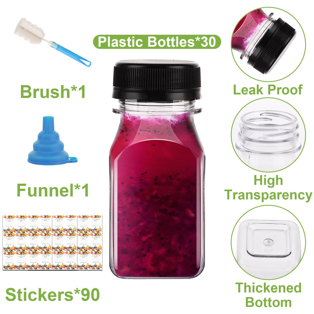 JMIATRY 30PCS Plastic Shot Bottles with Lids 4oz/120ml Ginger Shots Bottles Resuable Juice Bottles Clear Small Bottles for Juicing Shots Mini Fridge, Juices, Water