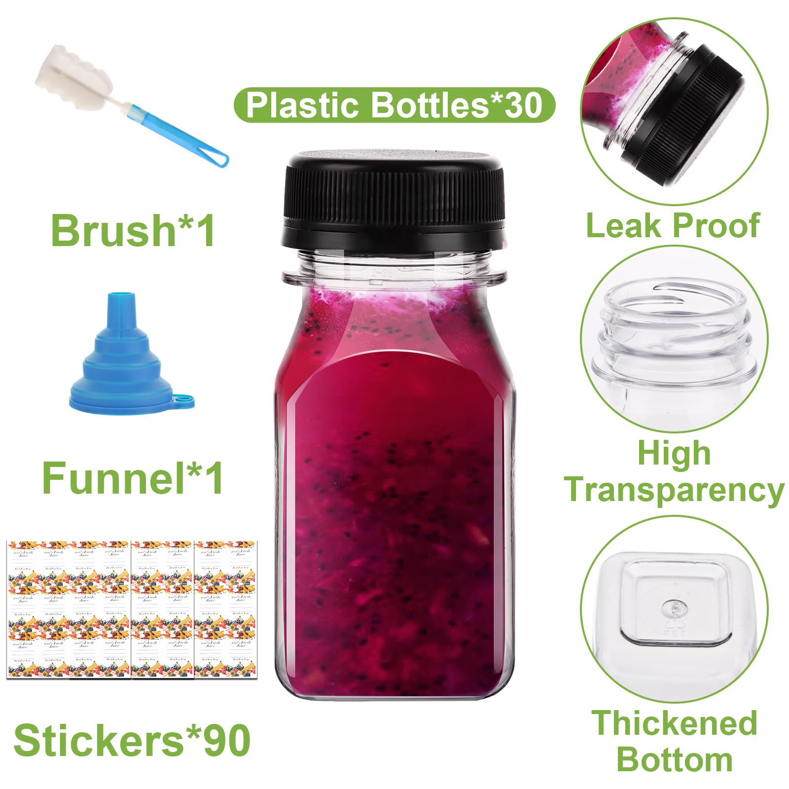 JMIATRY 30PCS Plastic Shot Bottles with Lids 4oz/120ml Ginger Shots Bottles Resuable Juice Bottles Clear Small Bottles for Juicing Shots Mini Fridge, Juices, Water
