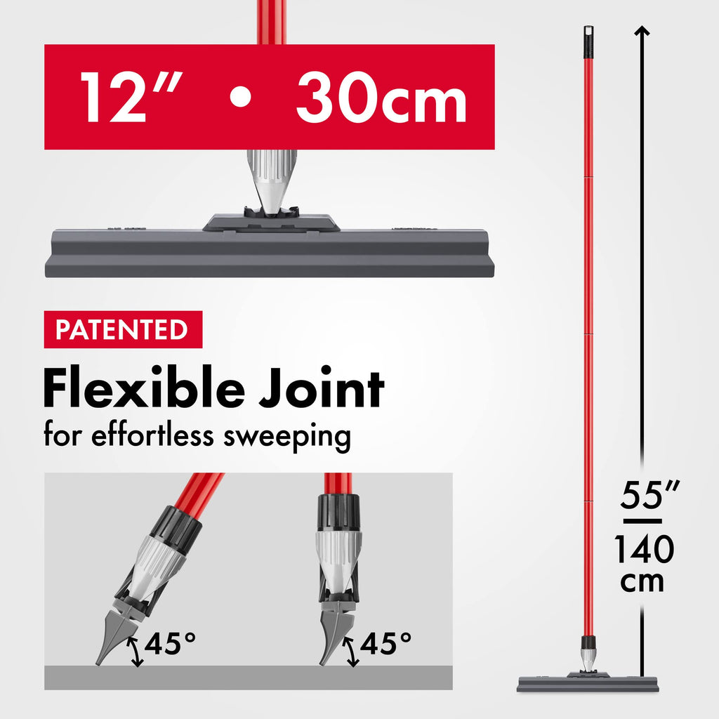 Tyroler Floor Squeegee Heavy Duty, Solid 100% Silicone Squeegee Broom 30 CM, New Aluminum Anti-Rust 4 Part Handle, Adjustable Knuckle Joint, Squeegee Floor for Washing, Drying, Bathroom, Wet Room