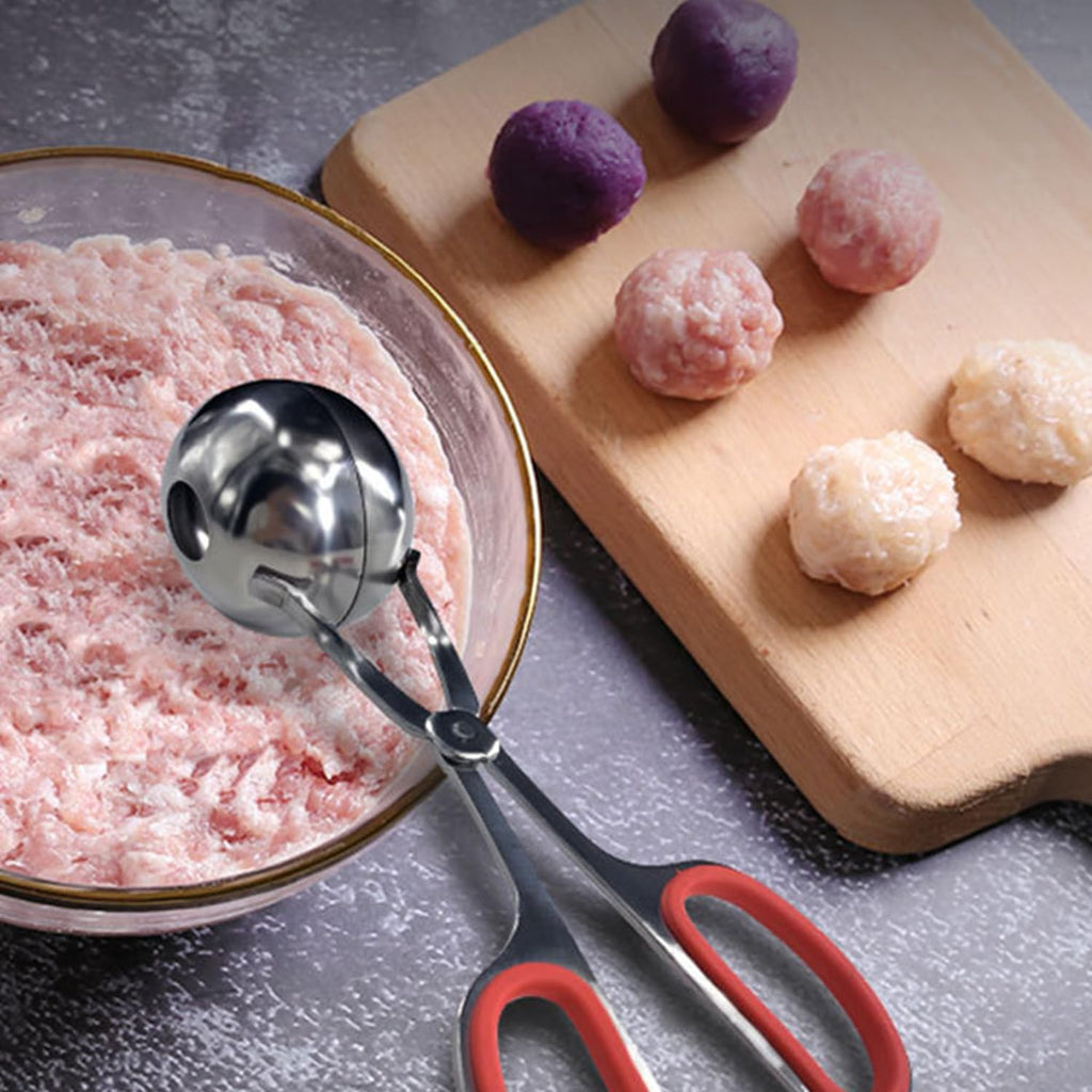 Asphodelia 3PCS Meatball Maker Scoops,None-Stick Meatball Maker with Detachable Anti-Slip Handles,Stainless Steel Meat Baller Tongs, Cake Pop, Ice Tongs, Cookie Dough Scoop for Kitchen