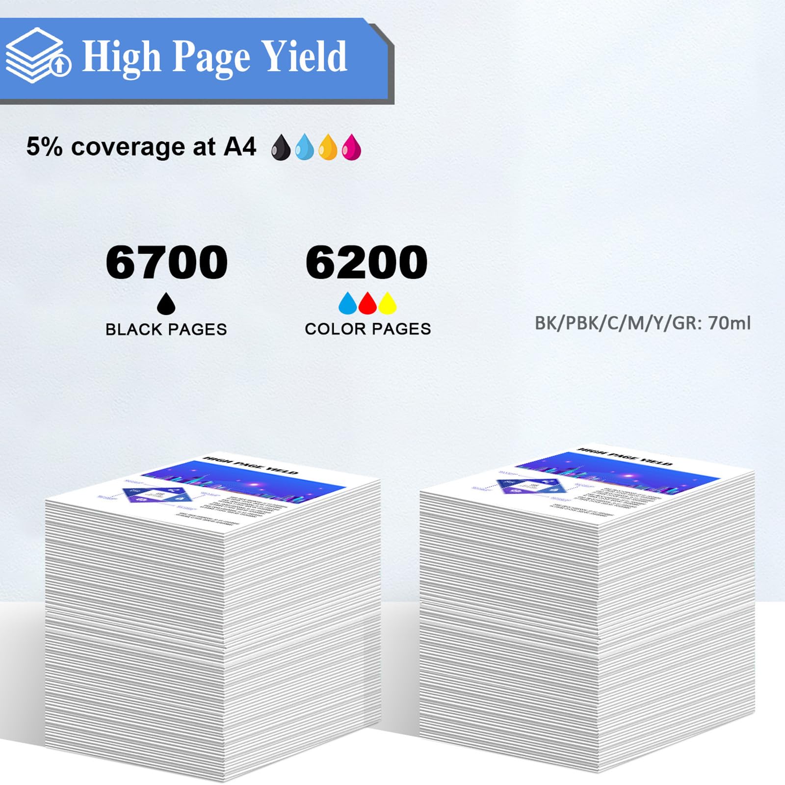SHUOLEI T552 552 Ink Refill Bottles Compatible with EcoTank ET-8500 ET-8550 Printers (6 Packs, BK/PBK/C/M/Y/GR 70ml)