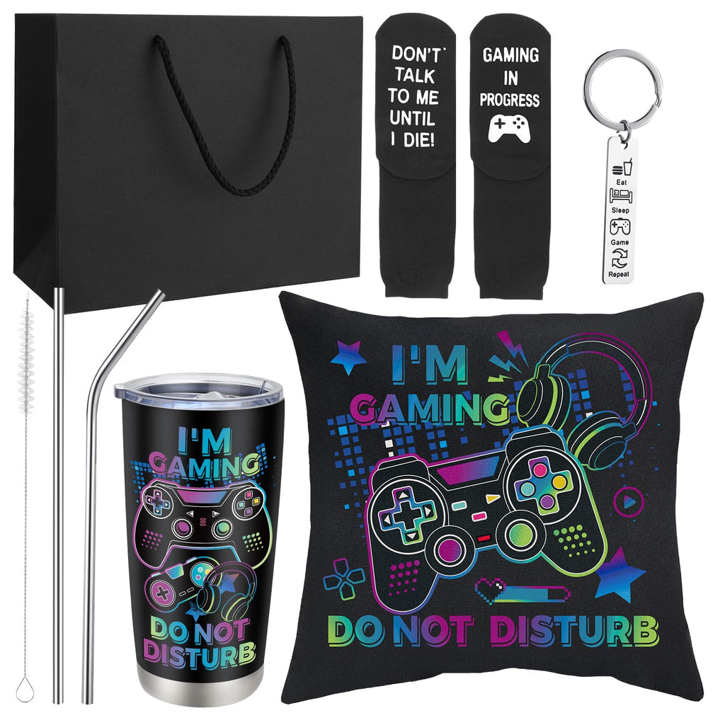 Jspupifip Gamer Gifts for Teenage Boys Boyfriend Men,Cool Gaming Gift for Gaming Lover,Tumbler Socks Pillow Cover Gift Box,Gaming Stuff Birthday Gift Valentines Gift