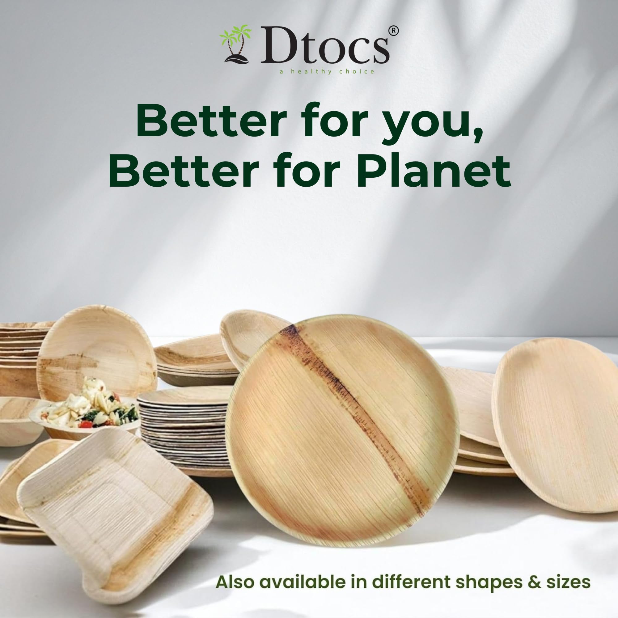 Disposable Small Plates 6" Round (50 Count) | Wood, Bamboo Disposable Plate Look Palm Leaf Plate | Microwavable Dinnerware Set for Appetizer, Dessert, Cake | Alt to Plastic, Heavy Duty Paper Plates