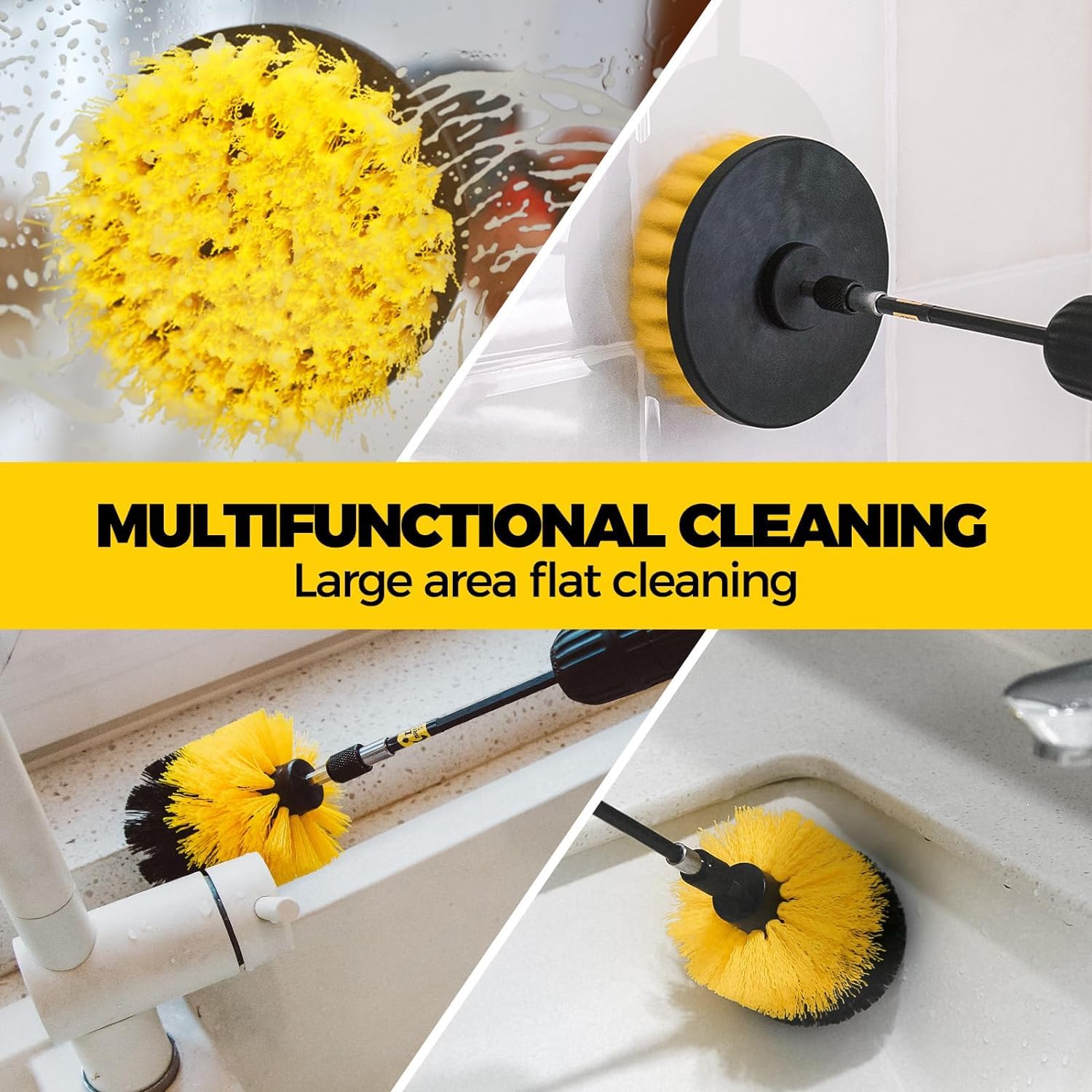 Holikme 15Piece Drill Brush Attachments Set, Power Scrubber Brush with Extend Long Attachment，Crevice Cleaning Brush，Scrub Brush，Bathroom Gap Brush，Grout，Tile, Kitchen