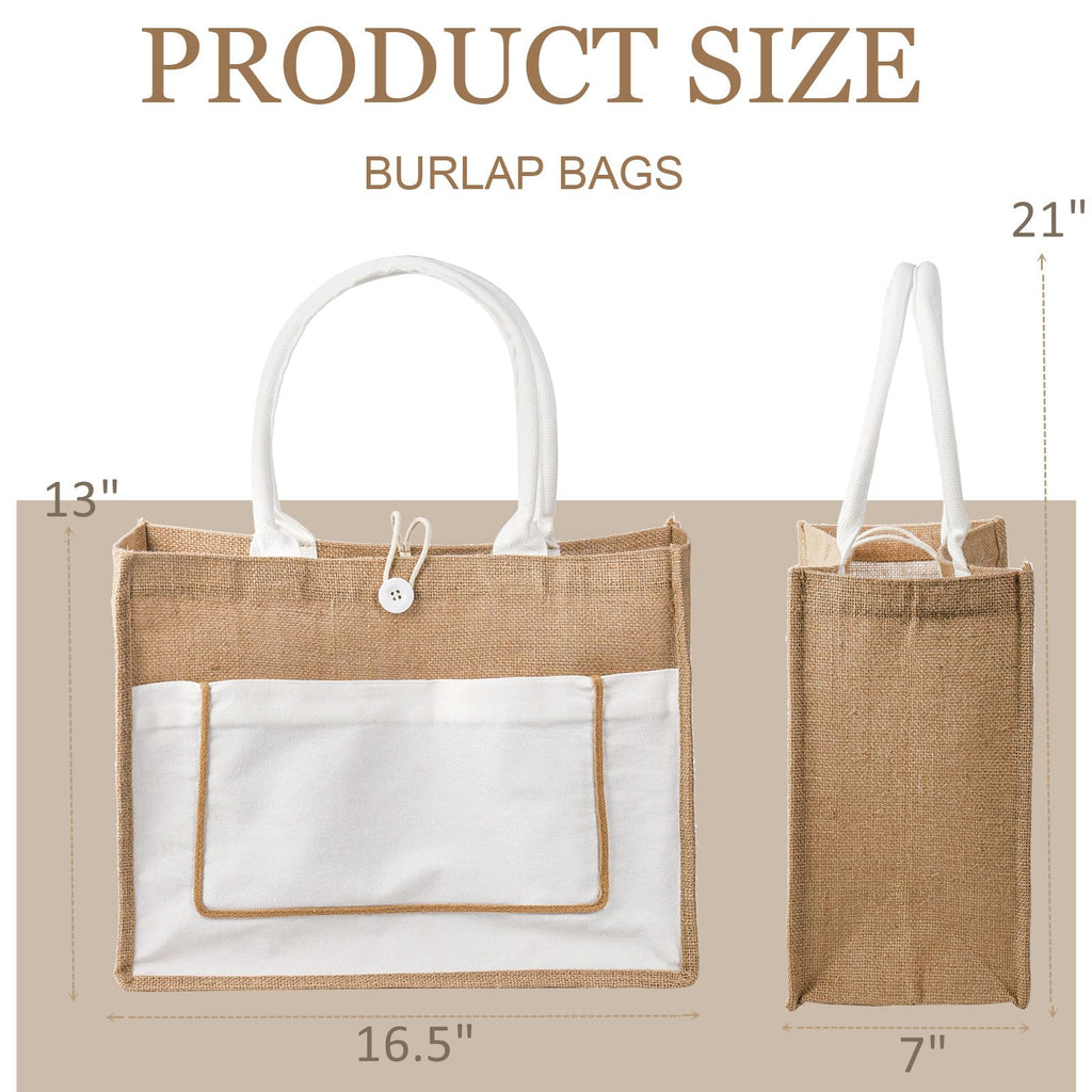ZOOFOX 6 Pack Jute Tote Bags, 16.5"x 13"x 7" Large Burlap Tote Bag with Handles, Beach Bag for Women, Grocery Bridesmaid Bag Weaving Tote Bags for Beach, Wedding, Shopping, Travel