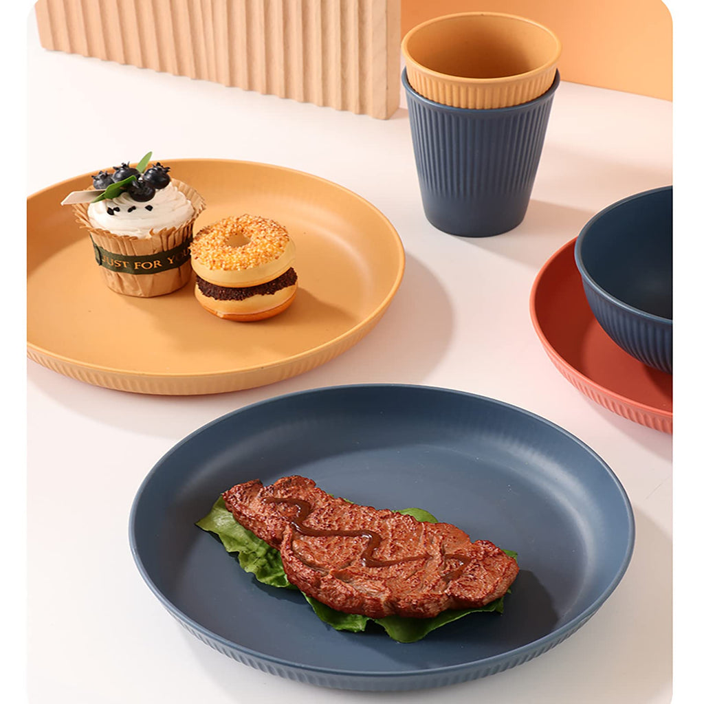 16 Pieces Bowl Set Tablewares, Wheat Straw Plates,Lightweight Degradable Dinner Plates Set,Bowls, Cups, Tablewares Set, Dishwasher Safe Dinnerware Set, Unbreakable Salad Plates