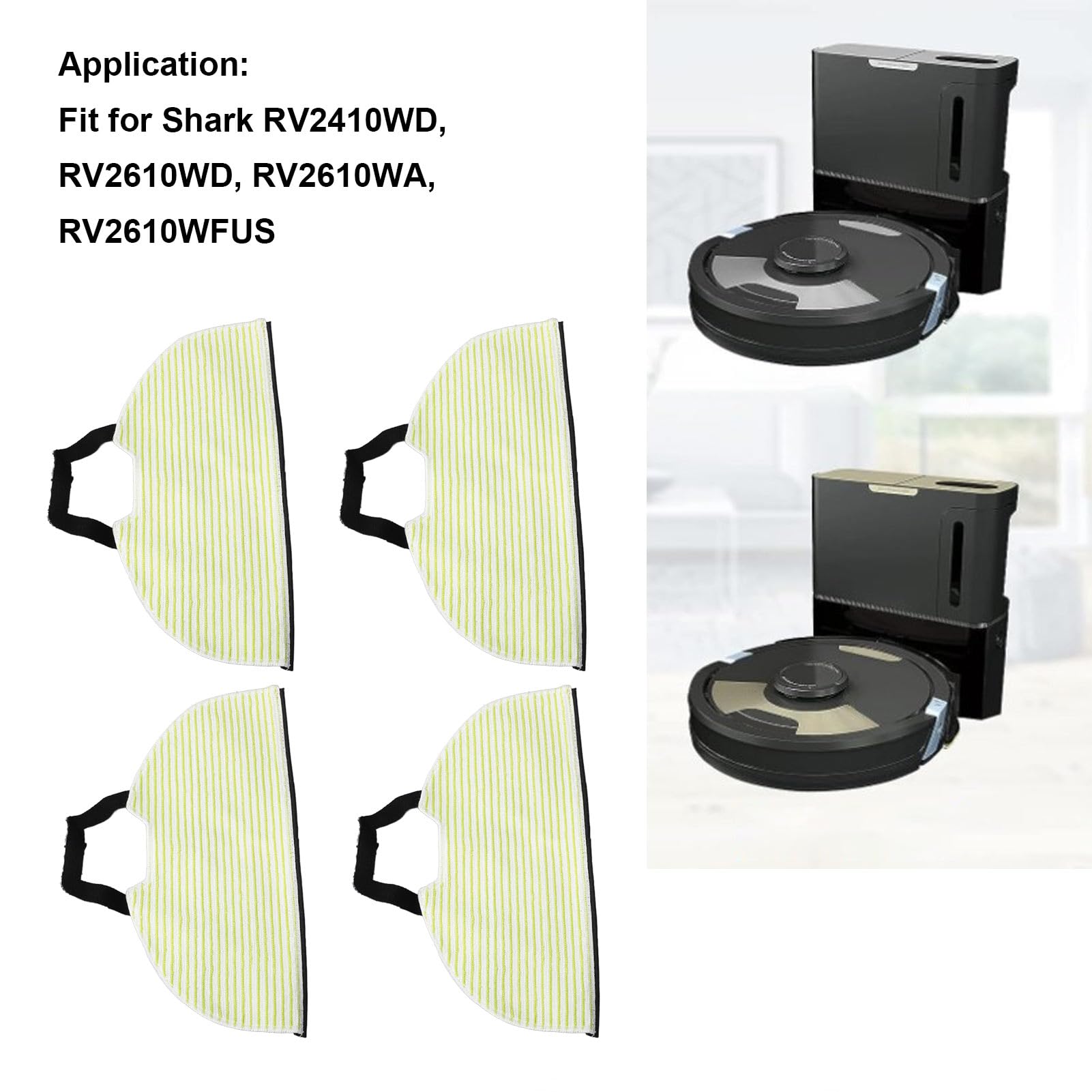 TOPINCN 4pcs Vacuum Mop Pads, Reusable Microfiber Soft Pads for Shark RV2410WD, RV2610WD Robot Vacuum, Highly Absorbent, Durable, Washable, Modern, Yellow and White Striped