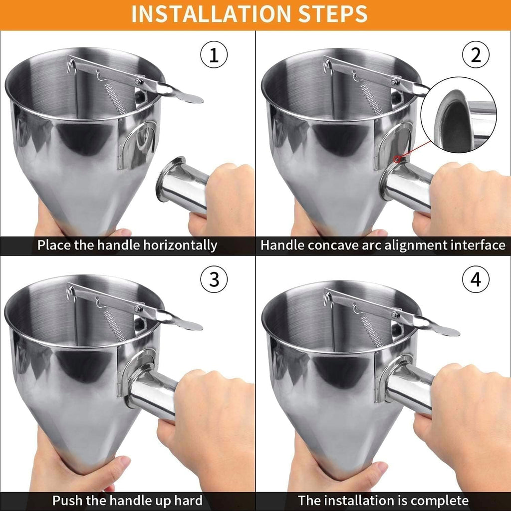 Multi-Caliber Pancake Batter Dispenser, Stainless Steel Funnel Cake Dispenser, Piston Funnel Cake Maker for Pancakes, Cupcakes,Crepes,Muffin,Waffles, Chocolate Balls (600)