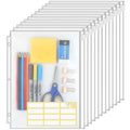 KTRIO Letter Size Binder Pockets 3 Ring Binder Zipper Pouch 12 Pack, 3 Holes Clear PVC Loose Leaf Bags 8.5"×11" Document Folders for Business Office School Supplies